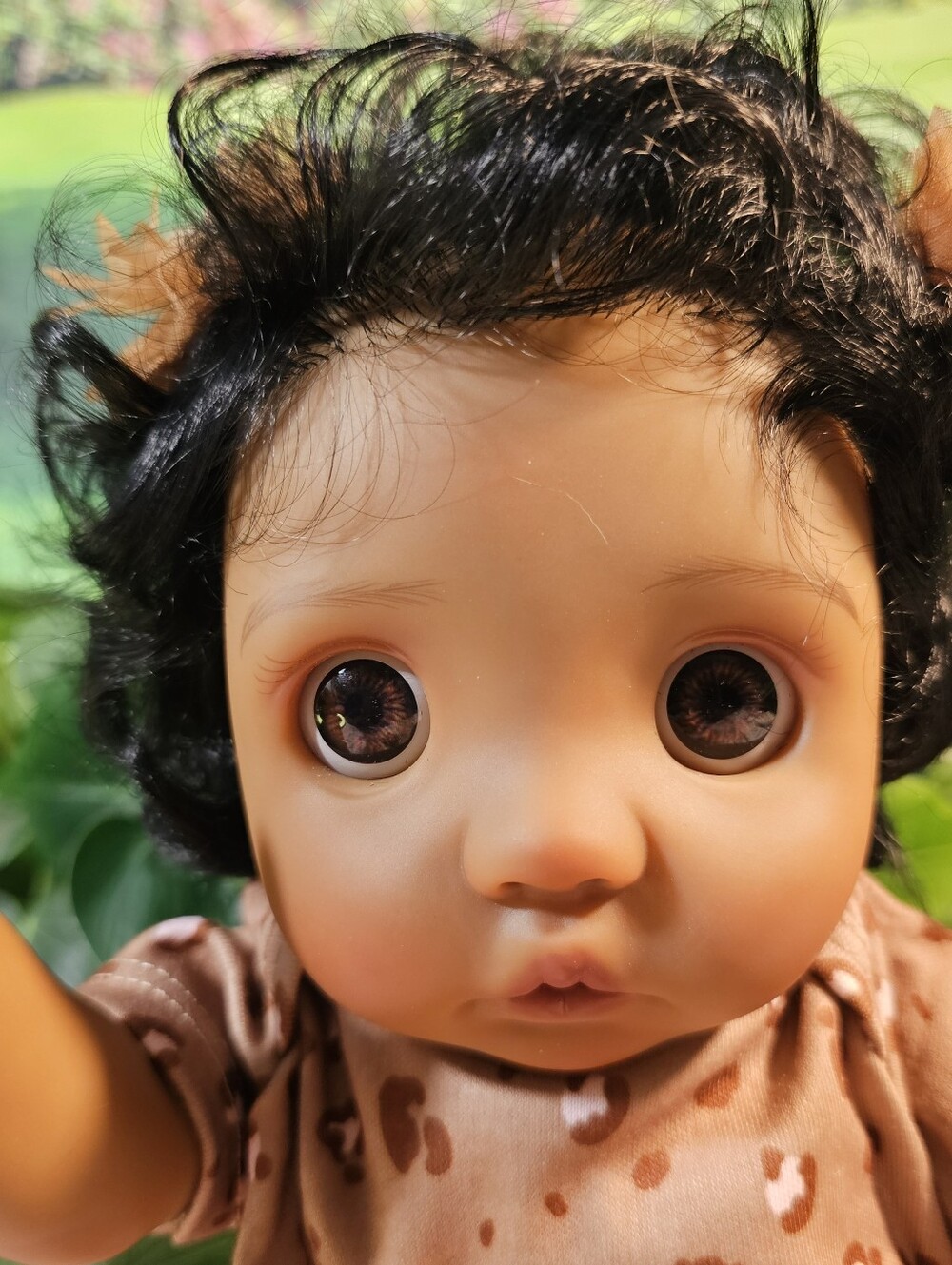 Anano "Peeka" Baby Doll Brown Skin Black Hair Big Eyes NWTs